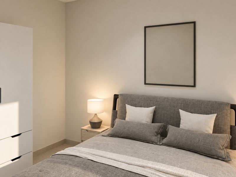 Quarto da fração H, com cama de casal e roupeiro
