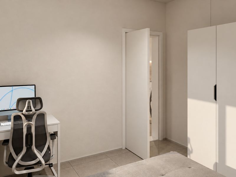 Quarto da fração H, com secretária e roupeiro branco