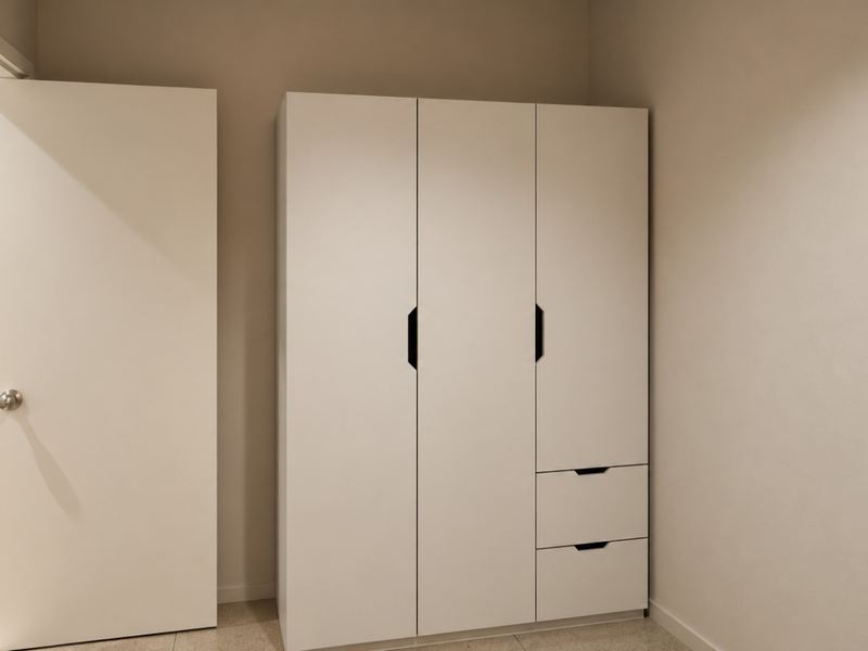 Roupeiro branco junto à porta do quarto da fração K