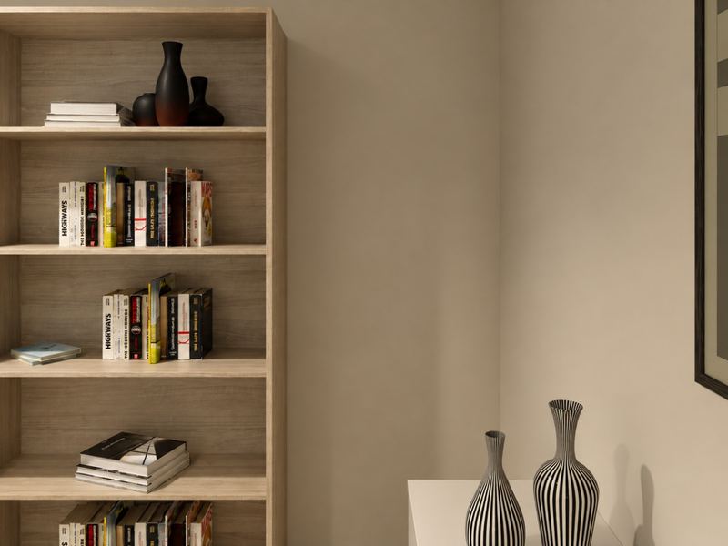Estante de livros no escritório da fração K