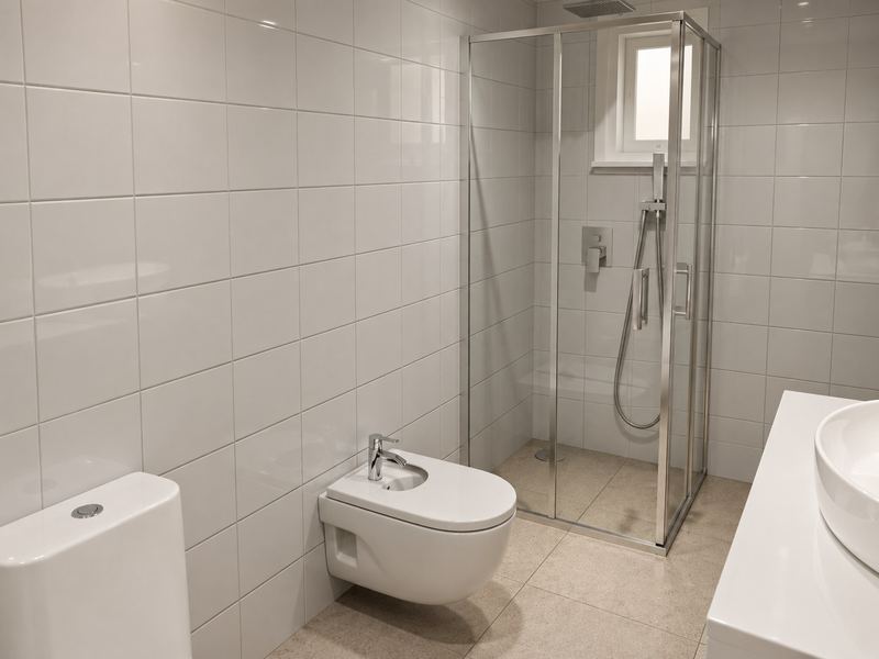 Casa de banho da fração W, com base de duche, sanita e bidé
